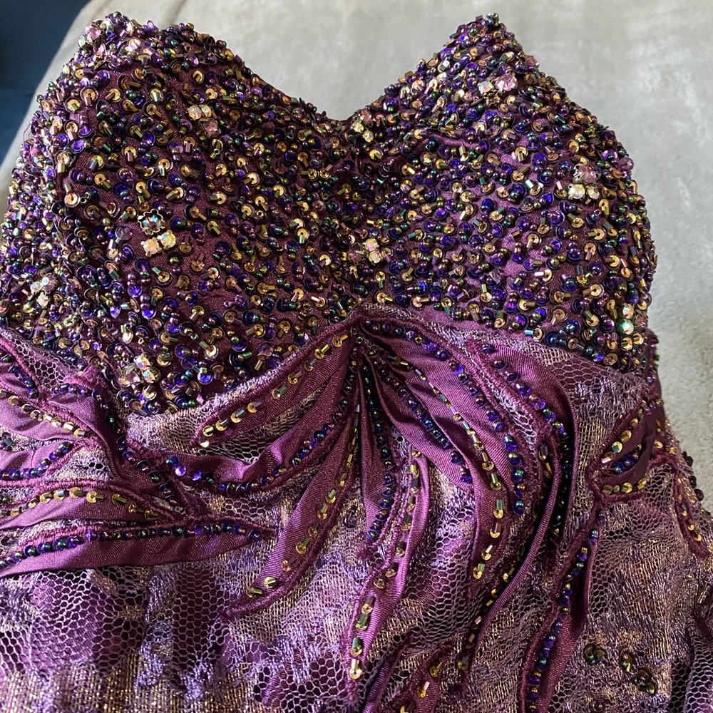 Beautiful Deep Plum, Hand-Beaded Gown